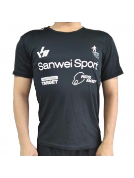 เสื้อปิงปอง Sanwei (ผ้า Polyester สำหรับใส่เล่นกีฬา) สีดำ