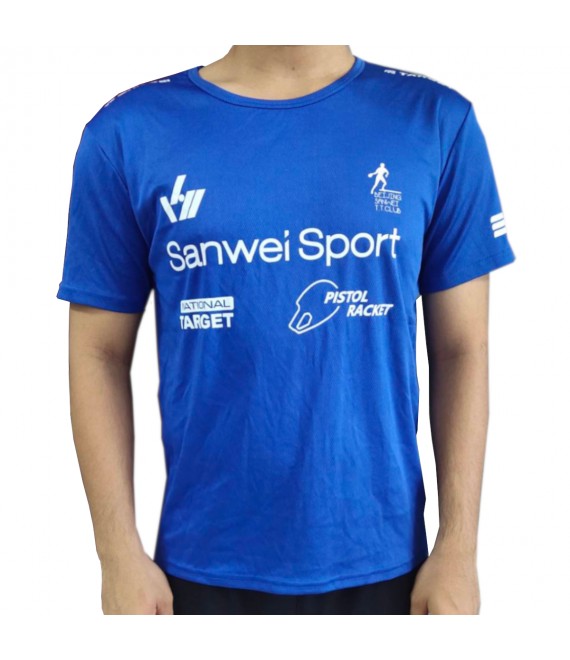 เสื้อปิงปอง Sanwei (ผ้า Polyester สำหรับใส่เล่นกีฬา) สีน้ำเงิน
