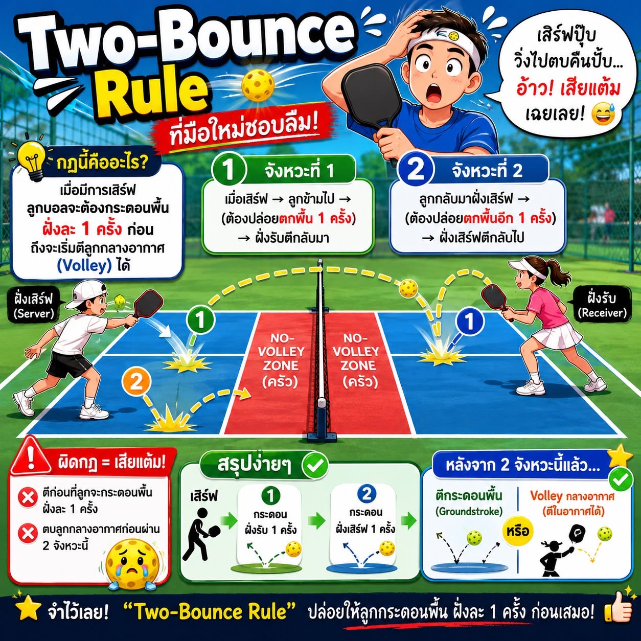 มือใหม่ Pickleball ต้องรู้! กฎ Two-Bounce Rule เสิร์ฟปุ๊บ วิ่งไปตบปั๊บ... ทำไมเสียแต้ม?
