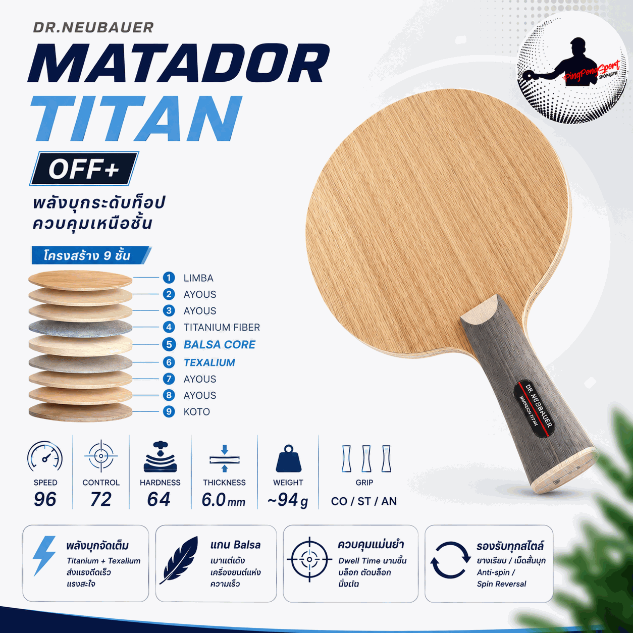 ไม้ปิงปอง Dr.Neubauer Matador Titan